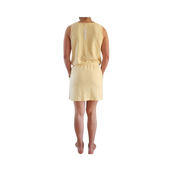 Butter Yellow Sleeveless Drawstring Dress 100% Cotton By LILLA P - Picture 3 of 9